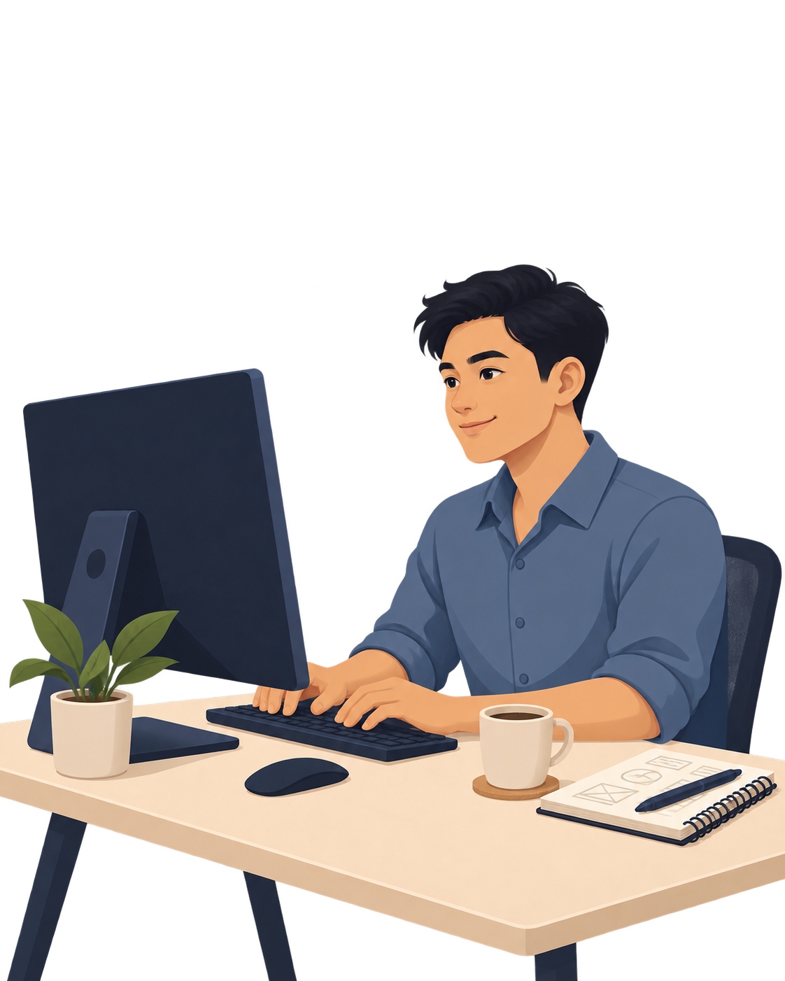 Illustration of a designer creating interfaces at his desk