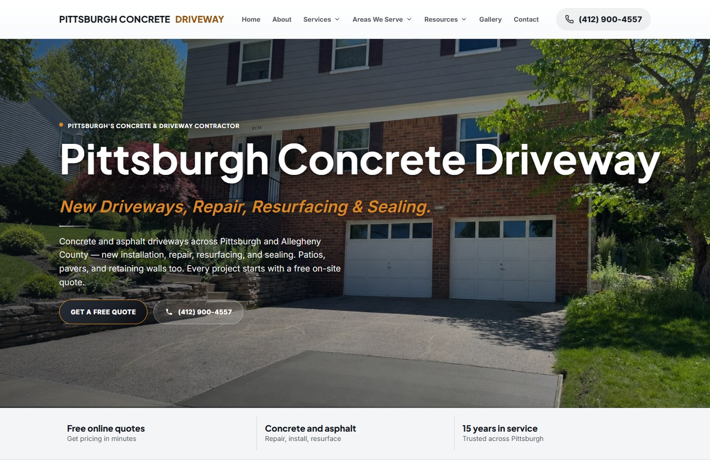 Pittsburgh Concrete Driveway website preview